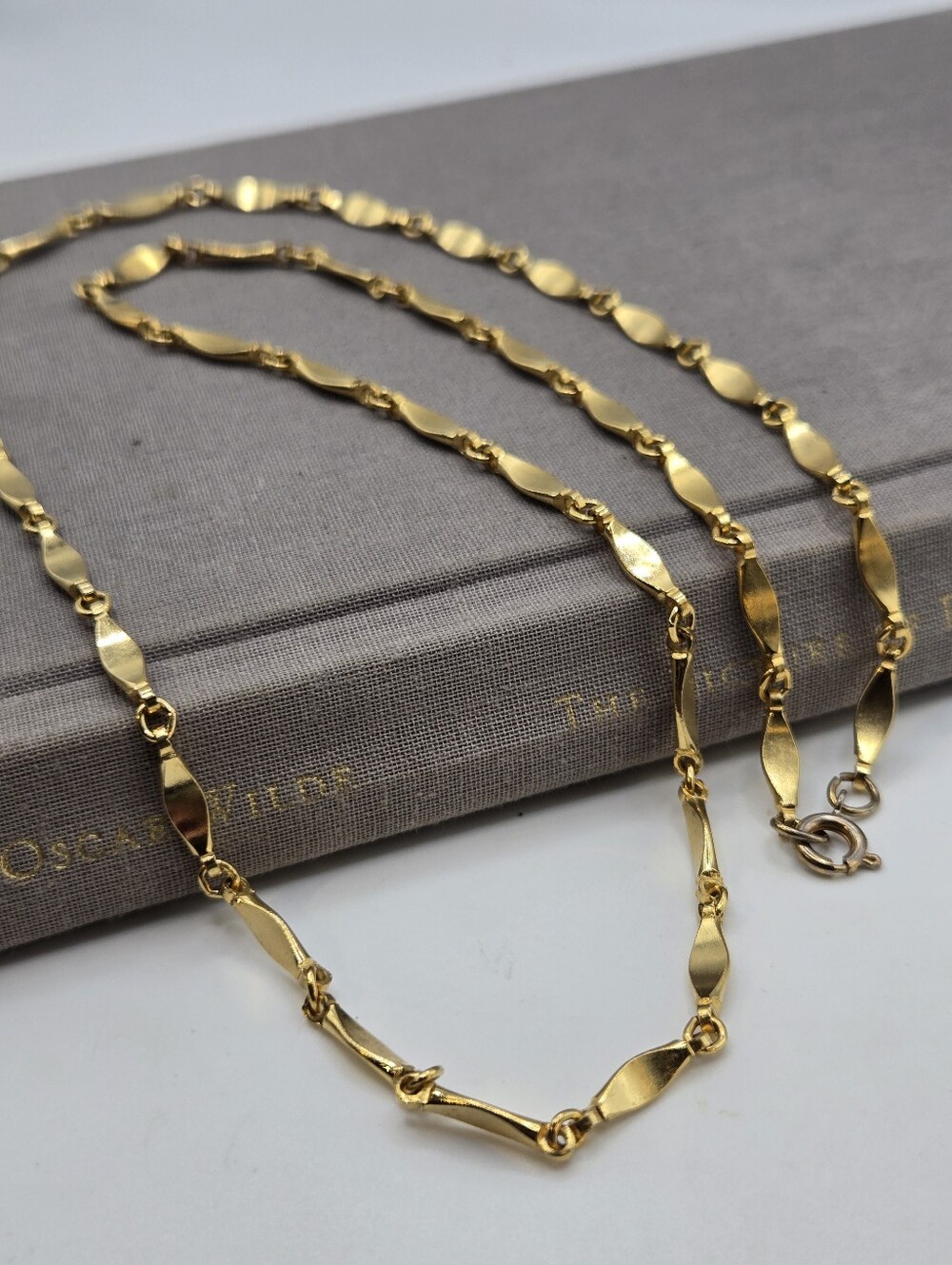 Gold-tone Watch Chain Necklace Marquis Sequin Rhombus Victorian Revival Dainty